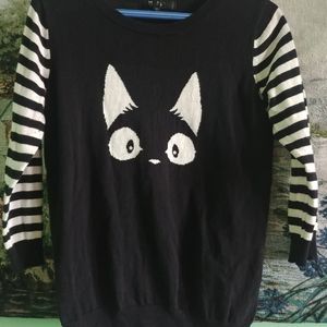 Black cat 3/4 sleeve sweater